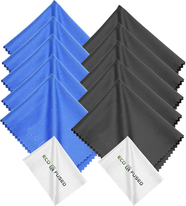 Eco-Fused Blue/Black Microfiber Cloth - 6x7 Inch, 12 Pack for Glasses & Lens Cleaning