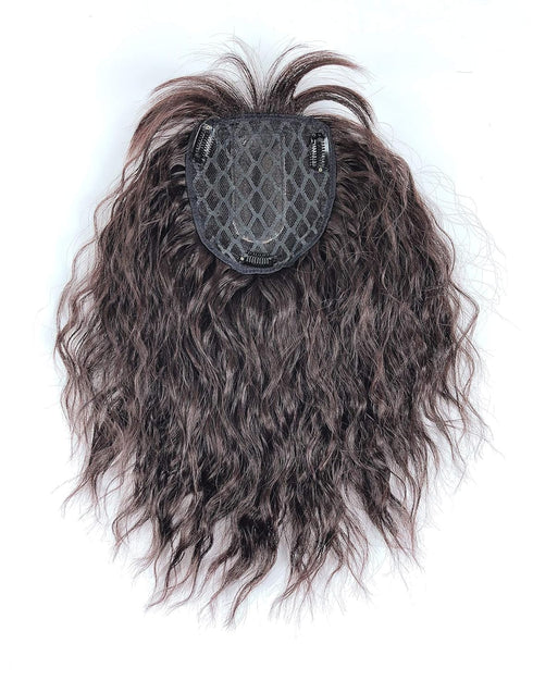 Water Wavy Hair Forehead Piece - Clip in Middle Part Topper with Choppy Fringe, Thick/35cm, Light Brown