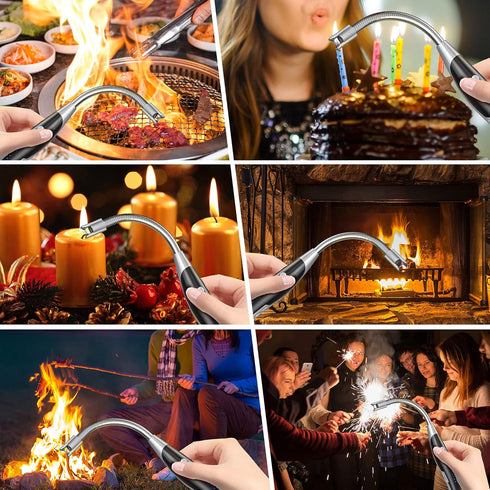 AT-Mizhi Electric Lighter, Rechargeable Long Neck Lighter with LED Flashlight for Candles & BBQ