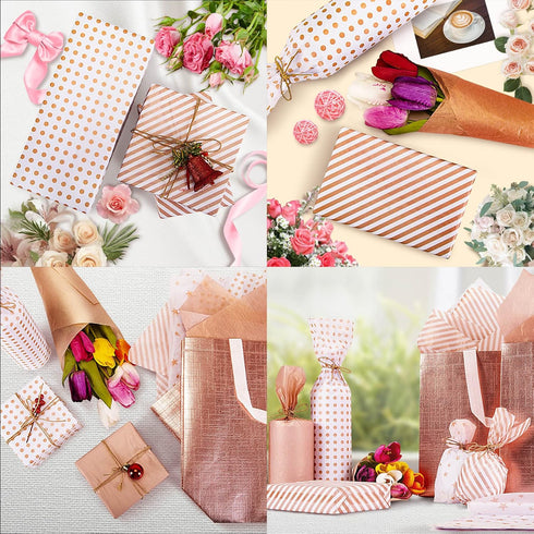 Larcenciel Tissue Paper, 120 Sheets Rose Gold Bulk, Gift Wrapping Paper for Gift Bags, Flower, Holiday Decor