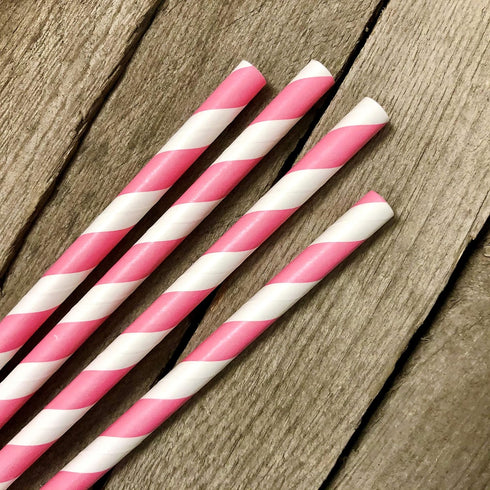 Stripe Paper Straws, Pink White, Valentine Birthday Party Supply, 7.75 Inches, Pack of 50, Outside the Box Papers