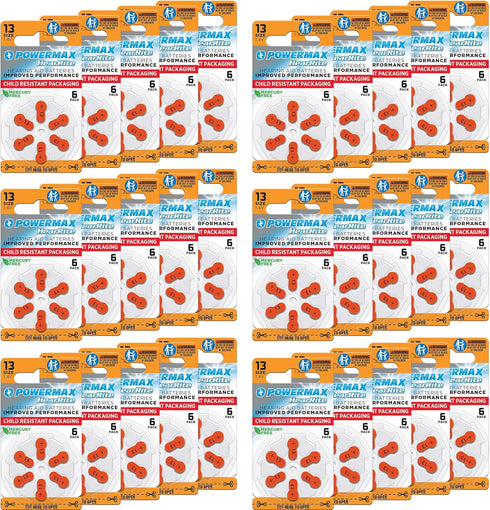 Powermax Size 13 Hearing Aid Batteries, 180 Count Long-Lasting Battery Pack, Orange Long Tab