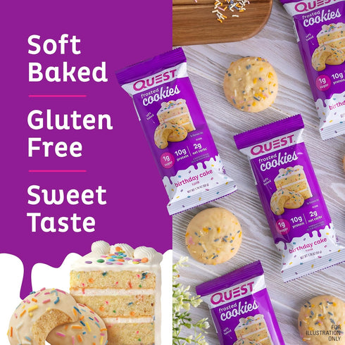 Quest Nutrition Frosted Cookies Twin Pack, Birthday Cake, 1g Sugar, 10g Protein, 2g Net Carbs, Gluten Free, 8 Count
