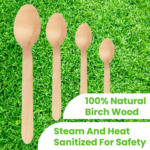 Concession Essentials Disposable Wooden Cutlery Spoons - 6.25 Inch Length, Pack of 100