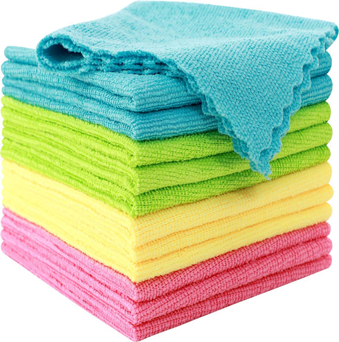 MOONQUEEN 12 Pack Microfiber Cleaning Cloth, Reusable Fast Drying Towels, 12"X12", Assorted Colors