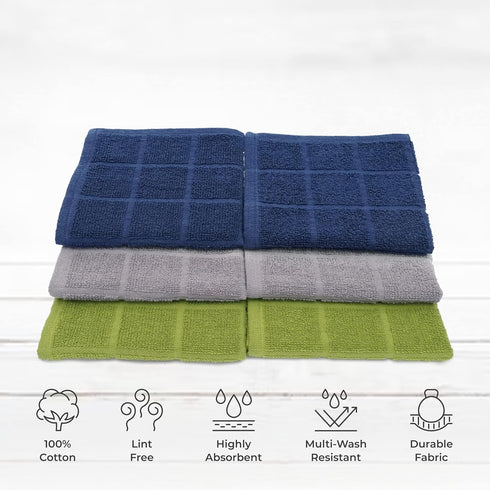 100% Cotton Terry Dish Cloth, 6 Pack, 12 x 12 Inches, Super Soft and Absorbent Rags for Kitchen Cleaning
