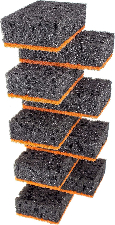 Black & Orange Multi Use Scrub Sponges | 9 Pack | Heavy Duty Non Scratch Fiber, Made in Europe