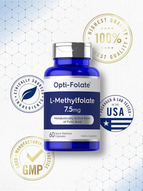 Carlyle L Methylfolate 7.5 mg - 60 Non-GMO Gluten Free Capsules, Optimized Methyl Folate, 5-MTHF by Opti-Folate