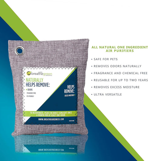 Bamboo Charcoal Bags Odor Absorber, 3-Pack Activated Charcoal Odor Eliminator for Home and Car