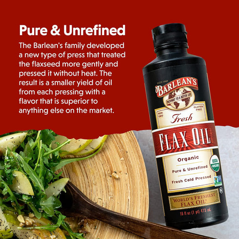 Barlean's Organic Flaxseed Oil Liquid, Cold Press, 32 oz, 7,640mg ALA Omega 3 Supplement