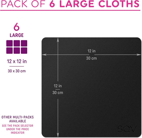 Premium Microfiber Cleaning Cloth, 12x12 in, Extra Soft Lint Free Cloths for Eyeglasses & Glass (6 Large, Black)
