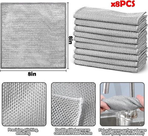 8 Pcs Wire Dishwashing Rags, 2024 New Non-Scratch Multifunctional Cleaning Cloth for Kitchen, Dishes, Sink