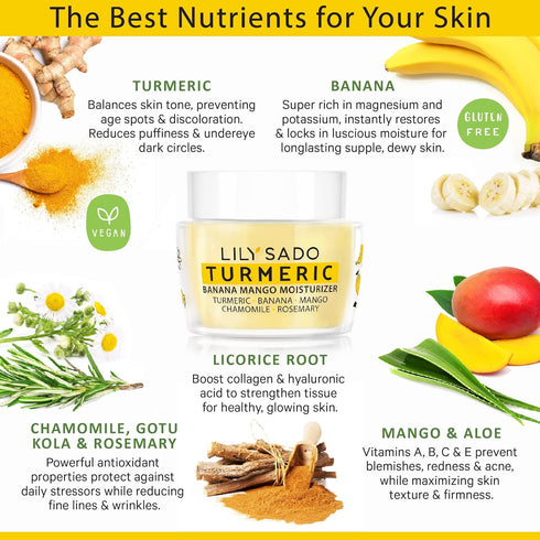 LILY SADO Turmeric Banana Mango Face Moisturizer - Nutrient-Rich Daily Cream with Chamomile & Rosemary