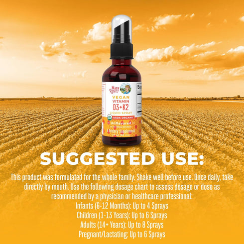 MaryRuth Organics Vitamin D3 K2 Spray, Vegan Liquid Supplement for Adults & Kids, Calcium Absorption, 1 Fl Oz
