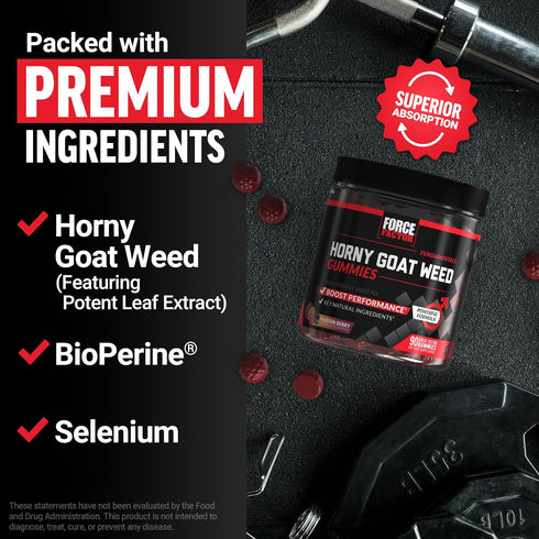 Gummies 90 Count Force Factor Horny Goat Weed for Men, Natural Male Drive & Vitality Supplement with Ingredients