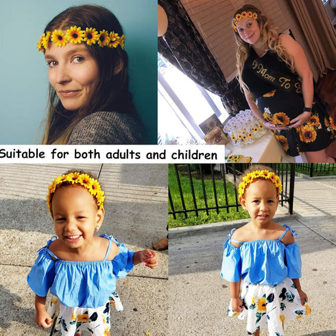 Honbay 2PCS Fashion Flower Headband, Sunflower Hair Wreath Festival Hair Band (Yellow + White)