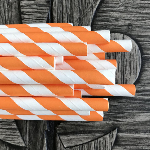 Stripe Paper Straws, Orange White, 7.75 Inches, Pack of 100, Outside the Box Papers