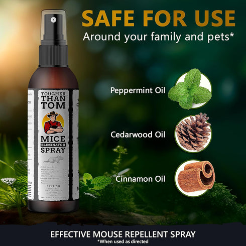 Tougher Than Tom Mouse Repellent Spray – 3 Pack - 8 fl oz Premium Cinnamon and Peppermint Oil Spray for Rodents,