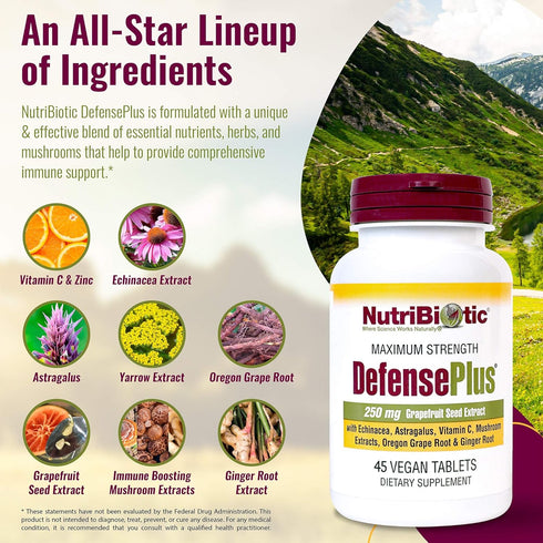 NutriBiotic – DefensePlus, 45 Tablets | 11 in 1 Immune Support with Vitamin C, Zinc, Echinacea, Vegan & Gluten Free