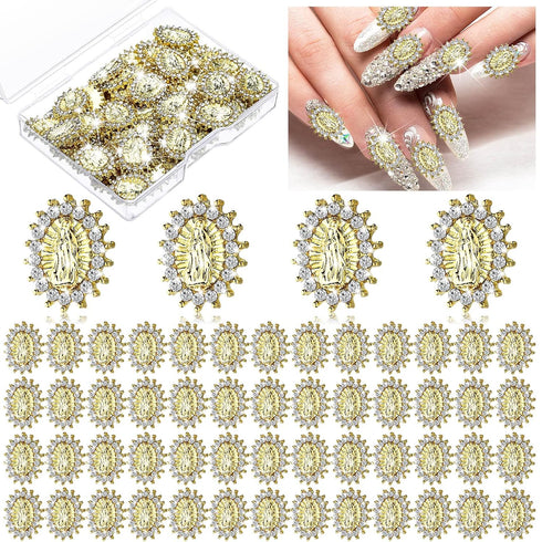Lounsweer 50 Pcs Halloween 3D San Judas Nail Charm, Mini Virgin Mary Nail Gems Shiny Zircon Alloy Jesus Art Charms.