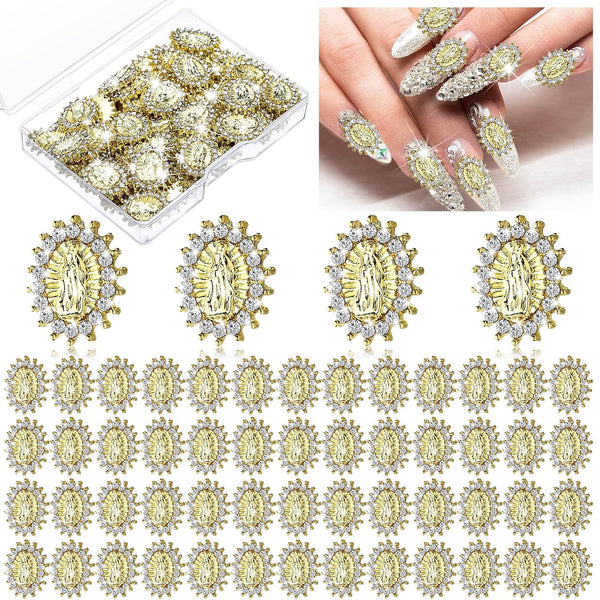 Lounsweer 50 Pcs Halloween 3D San Judas Nail Charm, Mini Virgin Mary Nail Gems Shiny Zircon Alloy Jesus Art Charms.