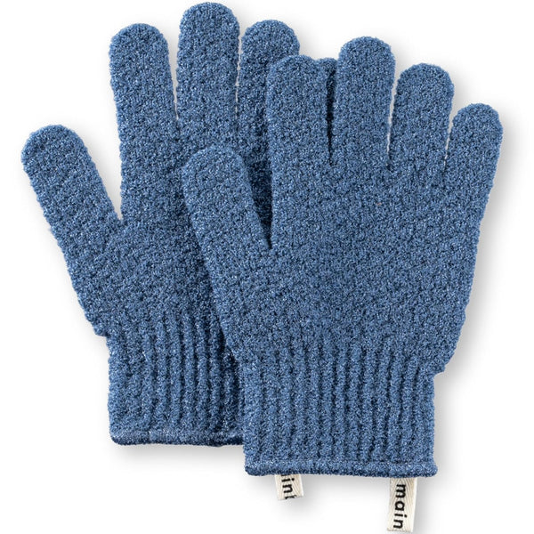 MainBasics Exfoliating Bath Gloves for Shower, Heavy-Textured Nylon Fiber Body Exfoliator (1 Pair, Pigeon Blue)