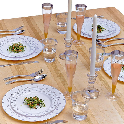 Silver Disposable Plates for Party, 20 Piece Heavy Duty Dinner Set, 7.5”