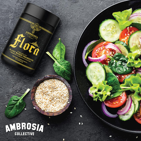 Ambrosia Flora Digestive Enzymes with Probiotics and Prebiotics, Plant-Based Gut Health Supplement, 32 Billion CFU,