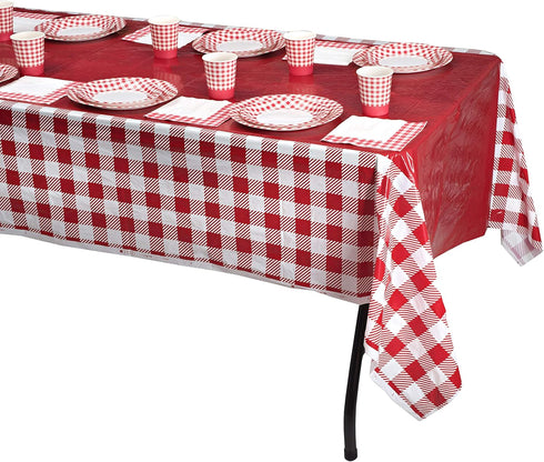 Hammont Picnic Cups – 9 oz Gingham BBQ Party Supplies - Red & White Checkered Disposable Paper Cups (50 Pack)