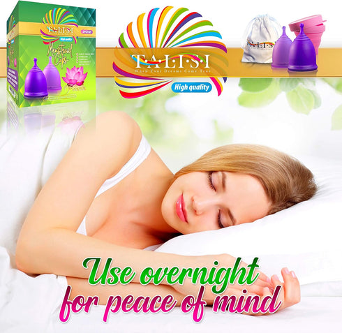 Talisi Reusable Menstrual Cup Set of 2 (Small & Large) with Foldable Silicone Sterilizer, Feminine Hygiene