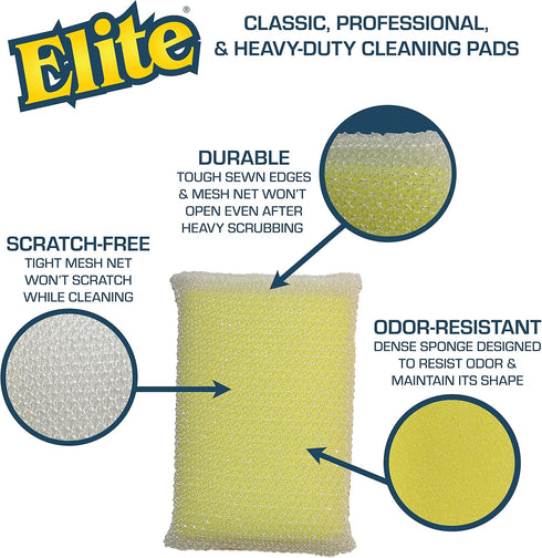 Elite PRO 2 Pack All Purpose Cleaning Pad, Non Scratch Dish Sponge Scrubber, Flexible for Kitchen and Household Use