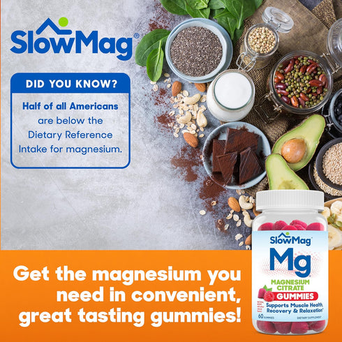 Slow-Mag Mg Muscle Health + Recovery Gummies - 60ct Magnesium Citrate