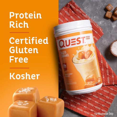 Quest Nutrition Salted Caramel Protein Powder; 26g Protein; Low Carb; 1g Sugar; Gluten Free; 1.6 Pounds; 24 Servings