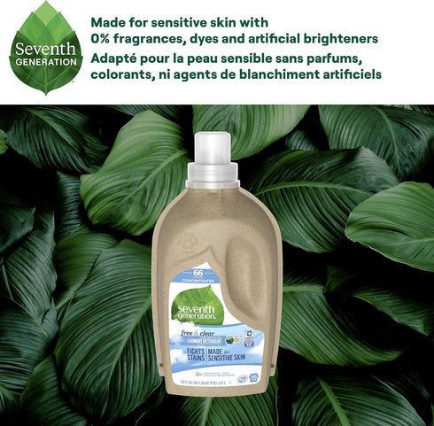 Seventh Generation Concentrated Laundry Detergent, Free and Clear Unscented, 50 Fl Oz, 66 Loads