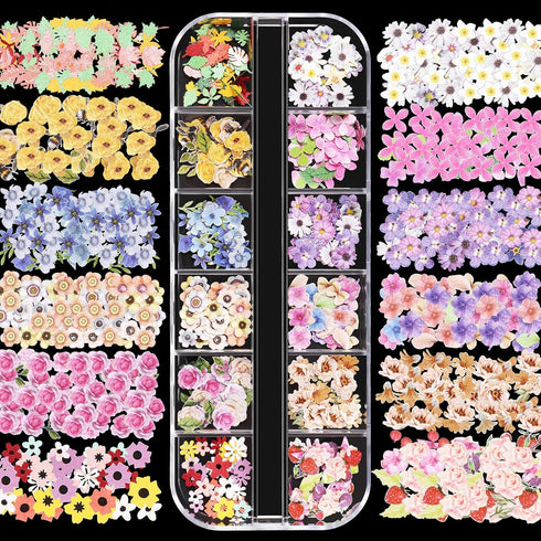 Maitys 3 Boxes 1080 Pcs 3D Flowers for Nails Decals, Colorful Mixed 3D Flower Leaves for DIY
