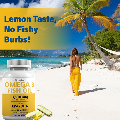 Omega 3 Fatty Acid Supplements - Burpless Fish Oil 3000mg High EPA DHA, Odorless & Mercury Free Capsules