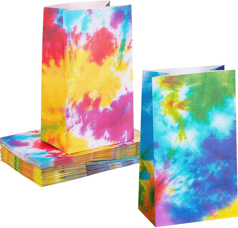 Zonon 24 Pcs Tie Dye Paper Bags, Camouflage Treat/Goody Retro Gift Bags for Birthday Party Favor Decoration Supplies