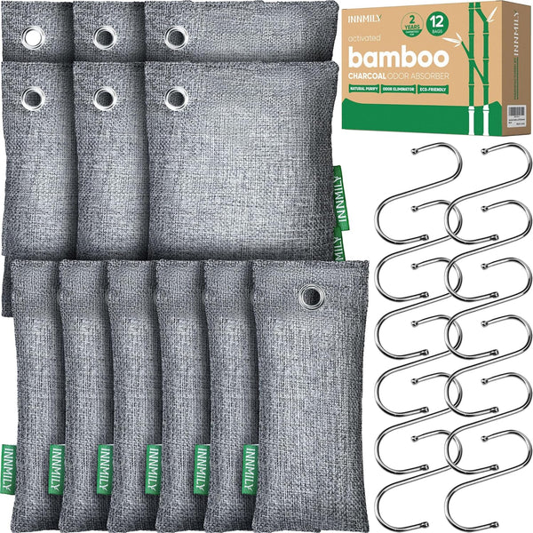 Activated Charcoal Odor Absorber, Bamboo Charcoal Air Purifying Bags for Strong Odor (12 Packs)