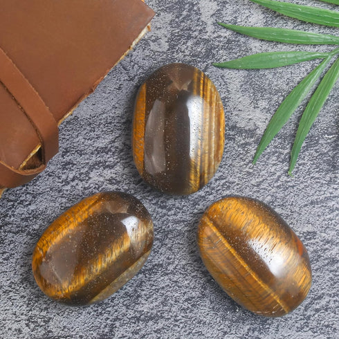 55-60mm Tiger Eye Palm Stone, Natural Body Chakra Balancing Worry Stone, Hand Carved Pocket Massage