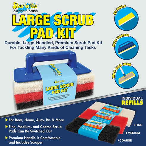 STAR BRITE XL Multi-Texture Scouring Scrub Pad Kit with Interchangeable Handle - Ideal for Big Jobs, Home and Outdoor