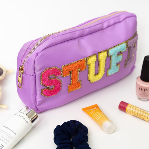 Fablinks Pink Nylon Cosmetic Bag - Chenille Letter Patches Design