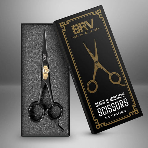 Razor Sharp Beard & Mustache Scissors, 5" High Carbon Stainless Steel Facial Hair Trimming Shears, Right Handed, Black