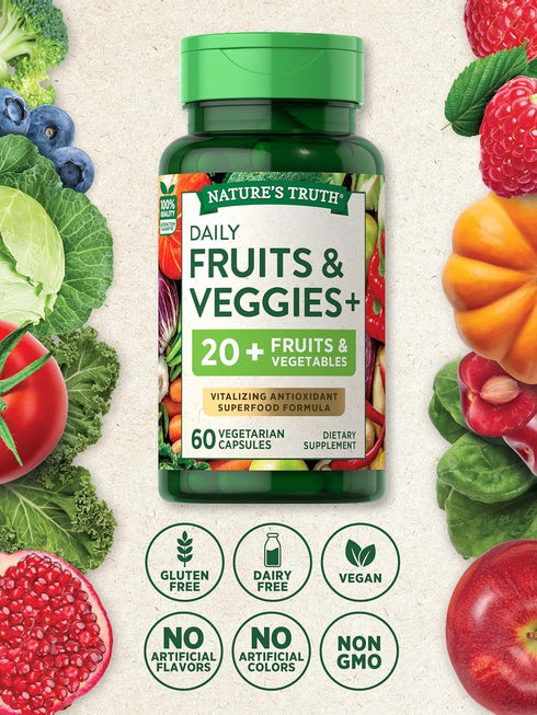 Super Fruits and Veggies - 60 Vegetarian Capsules, Non-GMO & Gluten Free Antioxidant Superfood Supplement
