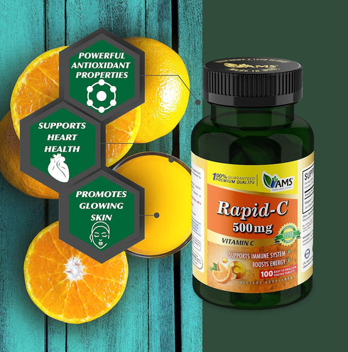 America Medic & Science Rapid-C 500mg Vitamin C Supplement (2 Pack of 100 Tablets) - Daily Immune System Support