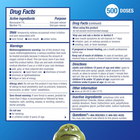 Mucinex Instasoothe Sore Throat Spray, Oral Pain Relief with Benzocaine & Menthol, Cherry Flavor, 3.8 Fl Oz