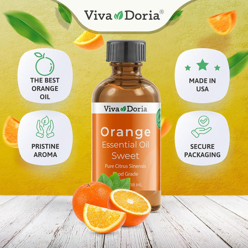 Viva Doria 100% Pure Sweet Orange Essential Oil, Undiluted, Food Grade, USA Orange Oil, 118 mL (4 Fl Oz) …