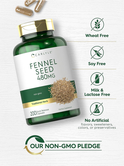 Carlyle Fennel Seed 480mg - 200 Capsules, Non-GMO Herbal Supplement