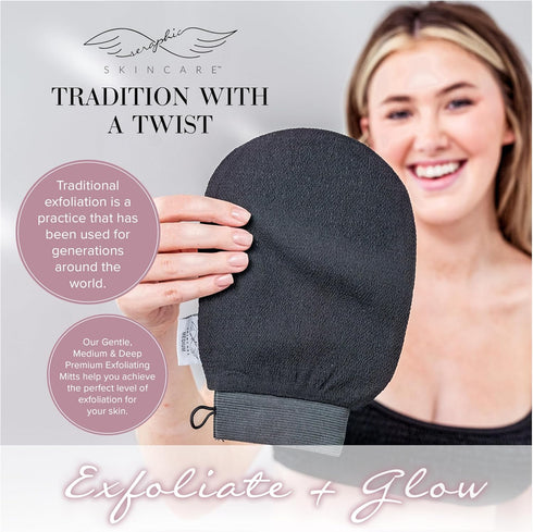 Seraphic Skincare Premium Exfoliating Mitt, Medium Viscose Fiber Korean Glove for Normal to Dry Skin, Body Exfoliator