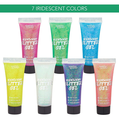 Iridescent Glitter Body Paint Gel, 7 Color Cosmetic Set, 10 ml Tubes for Hair, Body, Face Shimmer