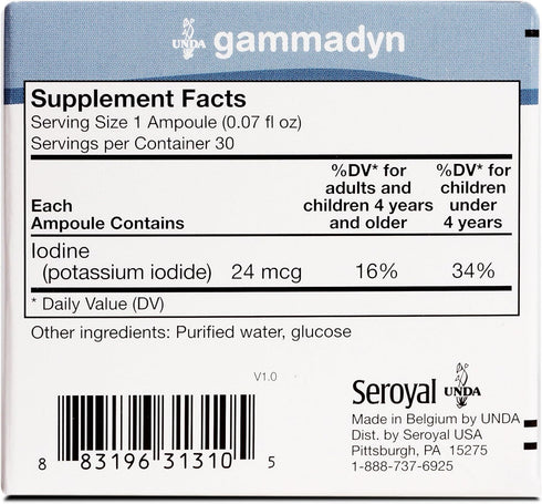 UNDA GAMMADYN I, Iodine Oligo-Element Supplement, 30 Ampoules